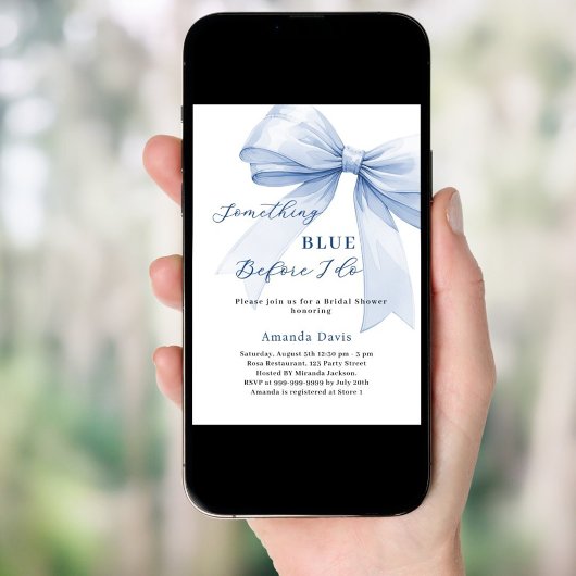 私がブライダルシャワーを弓をする前に何か青い 招待状