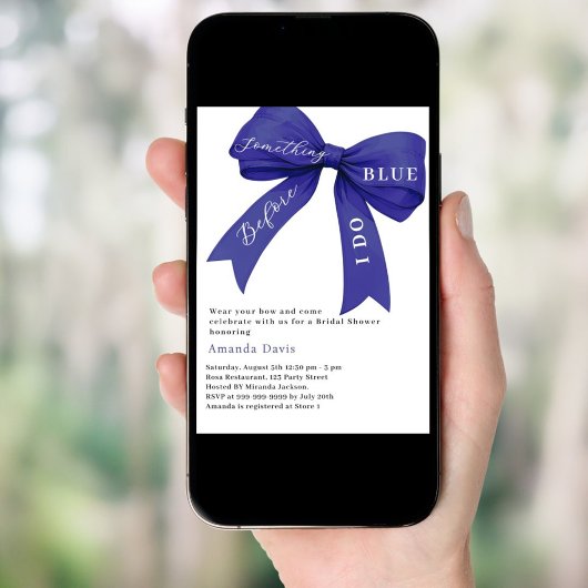 私がブライダルシャワーを弓をする前に何か青い 招待状