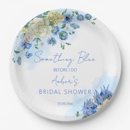 私がブライダルシャワーフローラする前に何か青 ペーパープレート (正面)