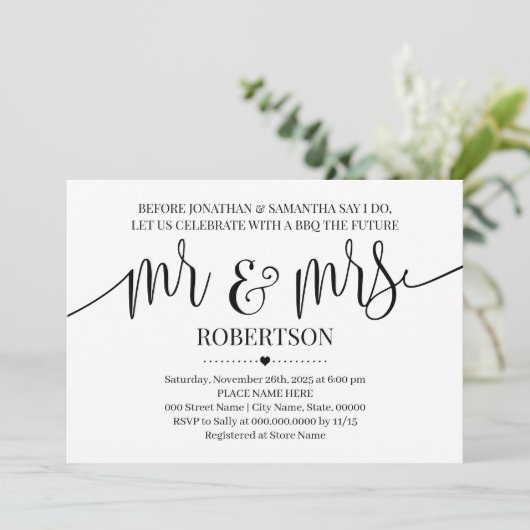 私がミスターとミセス·ウェディングシャワーのミニマリストをする前に 招待状 (スタンド正面)