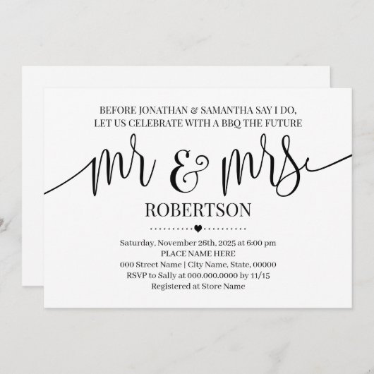 私がミスターとミセス·ウェディングシャワーのミニマリストをする前に 招待状 (正面/裏面)