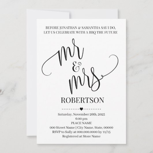 私がミセス・ウェディングシャワーをする前のミニマリスト 招待状 (正面)