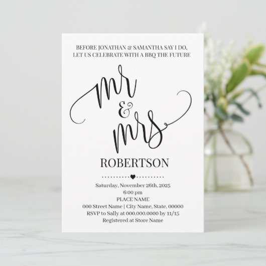 私がミセス・ウェディングシャワーをする前のミニマリスト 招待状 (スタンド正面)