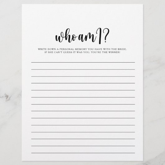 私がミニマリストのブライダルシャワーゲーム (正面)