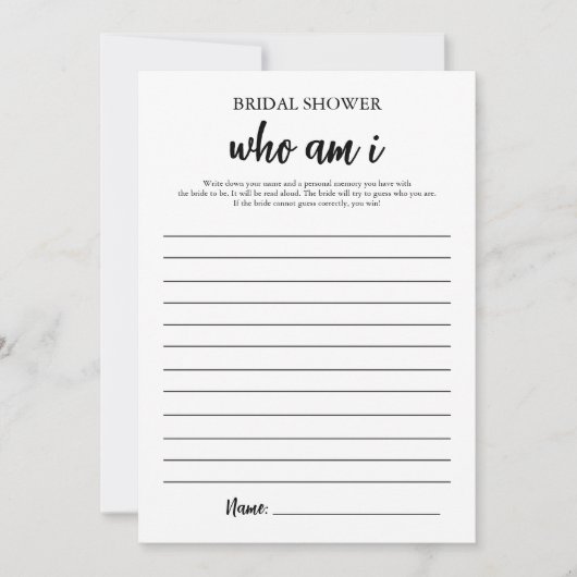 私がミニマルな誰がブライダルシャワーゲームカード 招待状 (正面)
