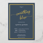 私がミニマルブライダルシャワーする前に何か青 箔招待状 (正面)