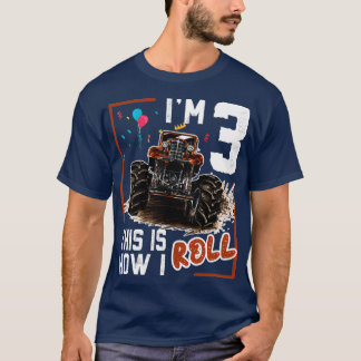 私がモンスタートラック転がー3歳の誕生日3 Tシャツ