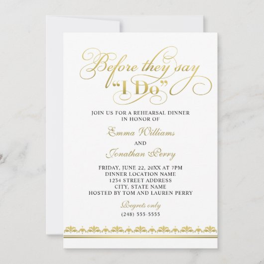 私がリハーサルのディナー結婚を行うと言う前に 招待状 (正面)