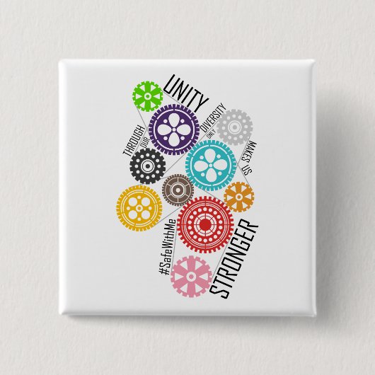 私が付いている金庫コグの正方形ボタン 缶バッジ (正面)