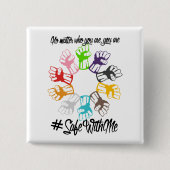 私が付いている金庫握りこぶしの正方形ボタン 缶バッジ (正面)