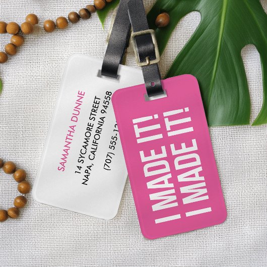 私が作った！私が作った！ピンクパーソナライズされたと白 ラゲッジタグ