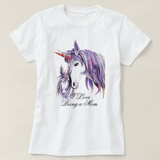 私が大好き母なる紫のユニコーン母とベビー Tシャツ (デザイン正面)
