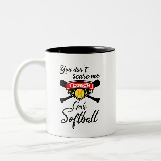 私が女子ソフトボールをコーチする怖がらない ツートーンマグカップ (左)