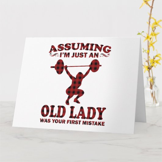 私が年配の女性だと思って重量挙げ女性 カード (黄色い花)