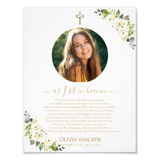 私が座って天国写真の葬儀ウェルカムサイン フォトプリント (正面)