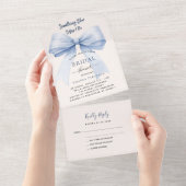 私が弓をする前に何か青いブライダルシャワーrsvp オールインワン招待状 (貼ってはがせる)