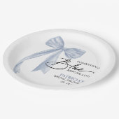 私が弓をする前に何か青い弓ブライダルシャワー ペーパープレート (アングル)