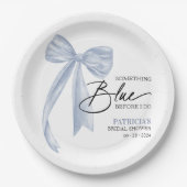 私が弓をする前に何か青い弓ブライダルシャワー ペーパープレート (正面)
