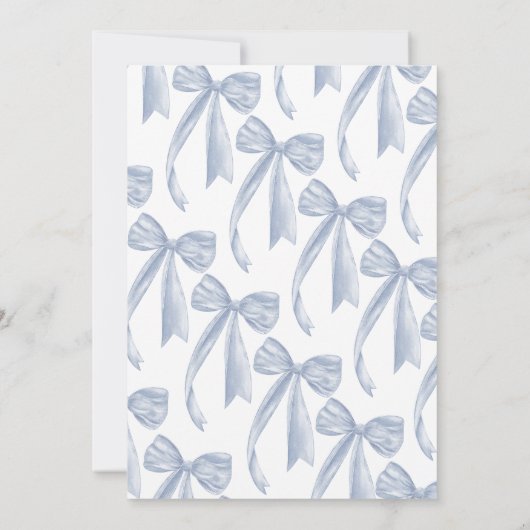 私が弓をする前に何か青い弓ブライダルシャワー 招待状 (裏面)