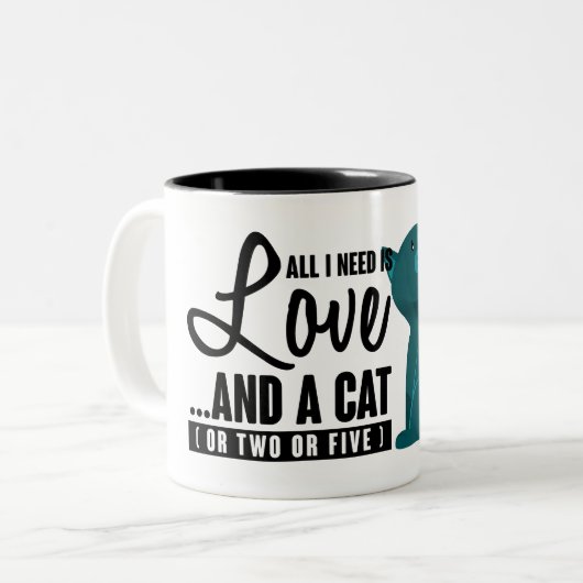 私が必要とするすべてはおもしろい愛および猫または2または5です ツートーンマグカップ (正面左)