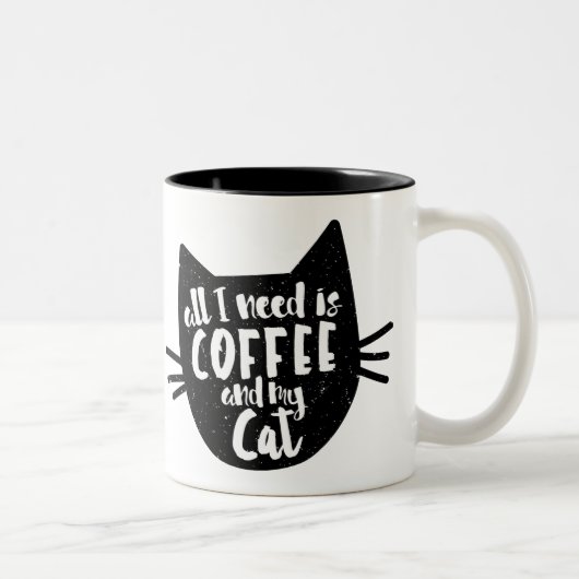 "私が必要とするすべてはコーヒーおよび私の猫"のマグです ツートーンマグカップ (右)
