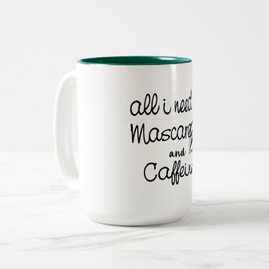 私が必要なのはマスカラカフェインおもしろいコーヒーマグ ツートーンマグカップ (正面左)