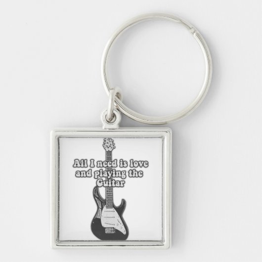 私が必要なのは愛遊とギターだけだ。B & W キーホルダー (正面)