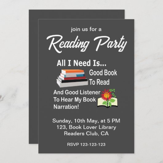 私が必要なのは良い本と聞き手の読パーティー 招待状 (正面/裏面)