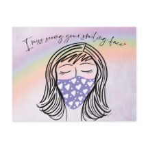 私が恋しく思笑顔の顔葉書