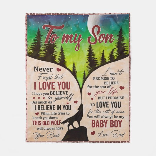 私が愛し忘れて決して – オオカミのパパに息子 フリースブランケット (正面)