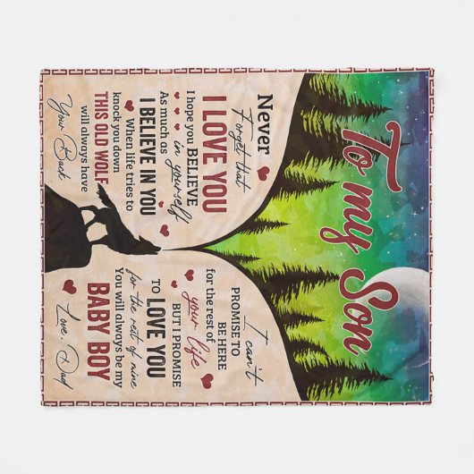 私が愛し忘れて決して – オオカミのパパに息子 フリースブランケット (正面(横))