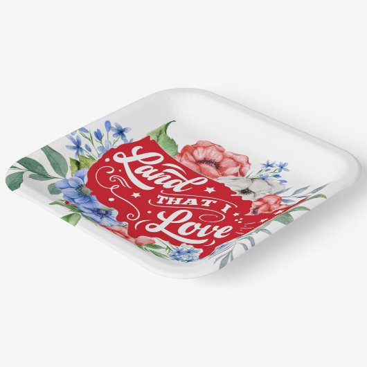 私が愛する赤い白と青のフローラランド ペーパープレート (傾斜あり)