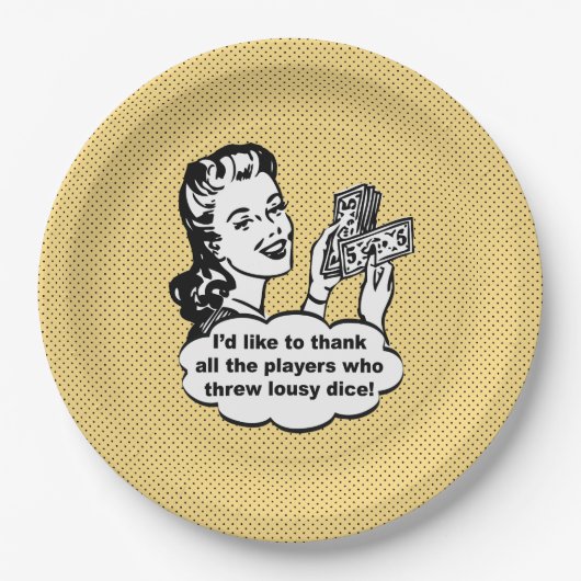 私が感謝していすことを望む黄色くおもしろいなレトロのBunco ペーパープレート (正面)