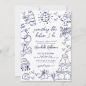 私が描ブライダルシャワーする前に何か青 招待状 (正面)