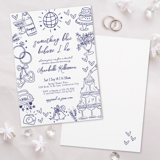 私が描ブライダルシャワーする前に何か青 招待状