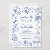 私が描ブライダルシャワーする前に何か青 招待状 (正面)