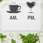 私が時間を伝える方法AMコーヒーとPMワイン キッチンタオル (折り畳み)