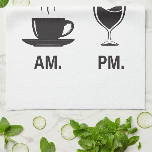 私が時間を伝える方法AMコーヒーとPMワイン キッチンタオル (折り畳み)