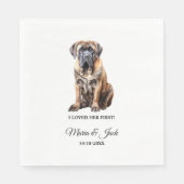 私が最初に彼女を愛した英語のマスティフ結婚犬 スタンダードランチョンナプキン (正面)