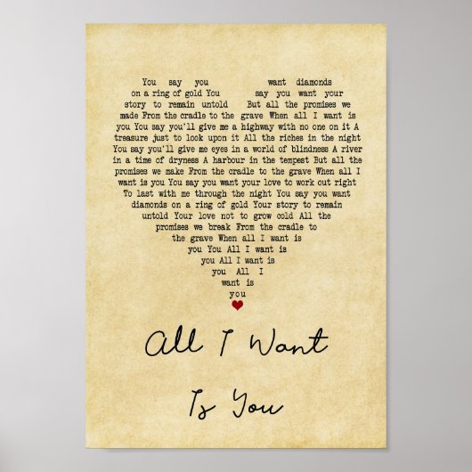 私が欲しいのはヴィンテージハートソング歌詞プリント ポスター (正面)