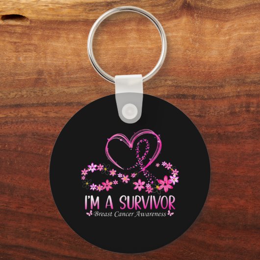 私が生存中の乳がん認識度ピンク キーホルダー (正面)