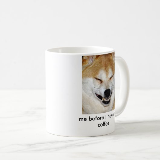 私が私のコーヒーを食べる前に柴犬犬の顔、私 コーヒーマグカップ (正面右)