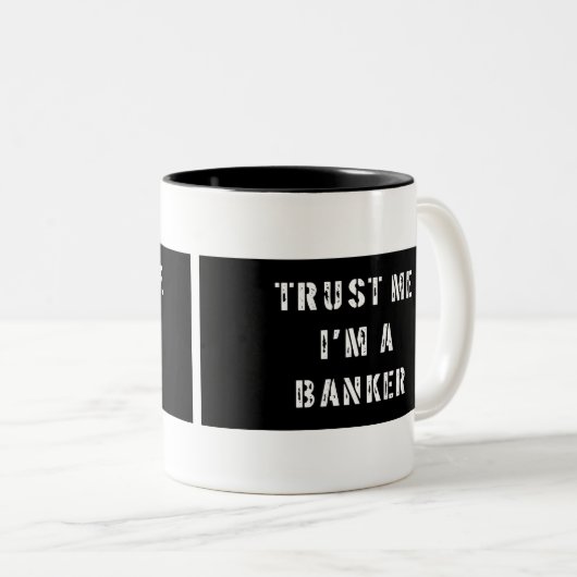 私が私銀行家のマグであることを信頼して下さい ツートーンマグカップ (正面右)