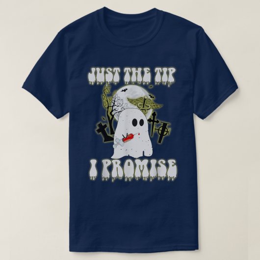 私が約束するヒントだけおもしろい幽霊ハロウィーン Tシャツ (デザイン正面)