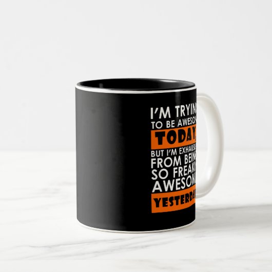 私が素晴らしい今日試みている白いオレンジ ツートーンマグカップ (正面右)