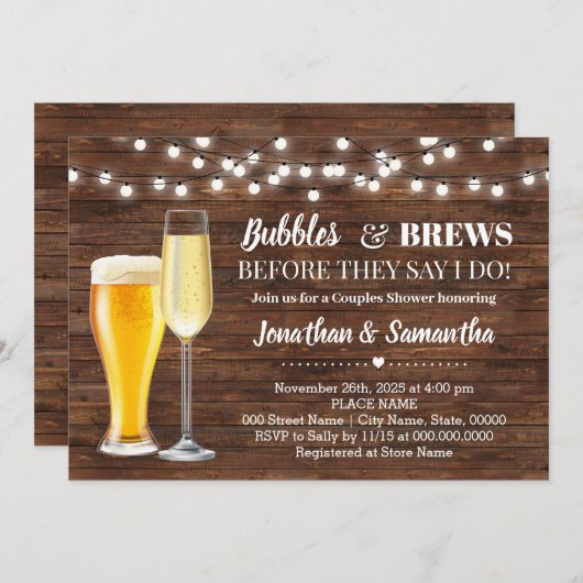 私が素朴カップルのシャワーを行う前に泡とブリュウ 招待状 (正面/裏面)