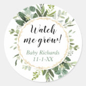 私が緑の金ゴールドユーカリの赤ちゃんシャワーを成長するのを見る ラウンドシール (正面)