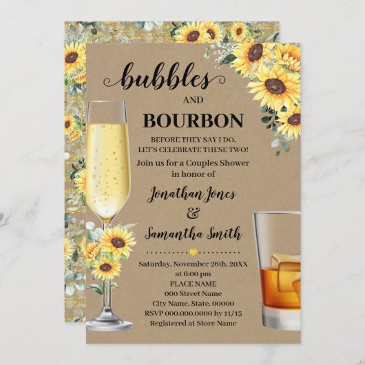 私が行う前にヒマワリの緑の泡とバーボン 招待状 (正面/裏面)