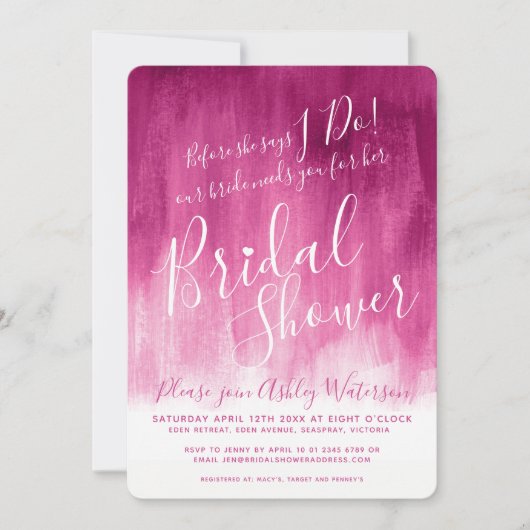 私が行う前にピンクブライダルシャワー招待状 招待状 (正面)