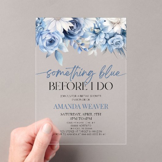 私が行う前に何か青いフローラブライダルシャワー アクリル招待状 (インサイチュ (ポータブル))